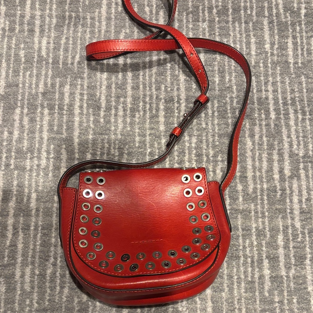 Frye Red Leather Crossbody Bag with Grommet Detail